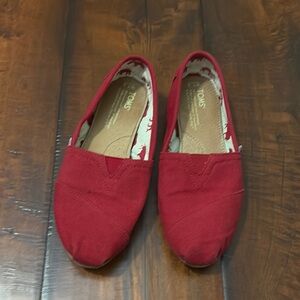 TOMS Red Canvas Slip-On Shoes